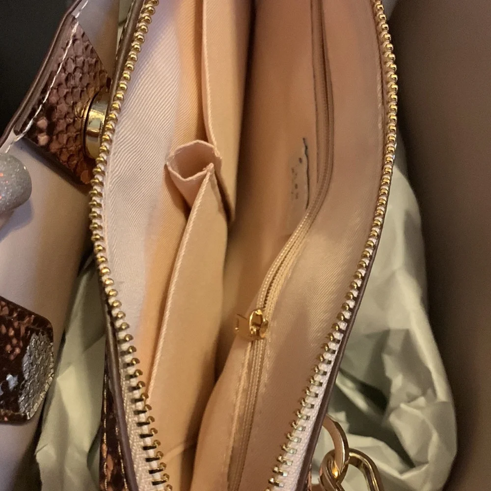 A New Day Snakeskin Print Triple Compartment Satchel Handbag